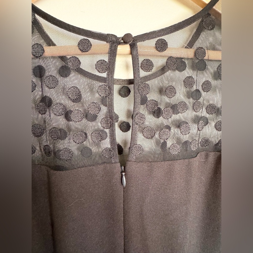 Tahari Arthur S Levine Black Dress Size 8 Sheer Polka Dot Mesh Yoke Sleeve NWT - Picture 3 of 7